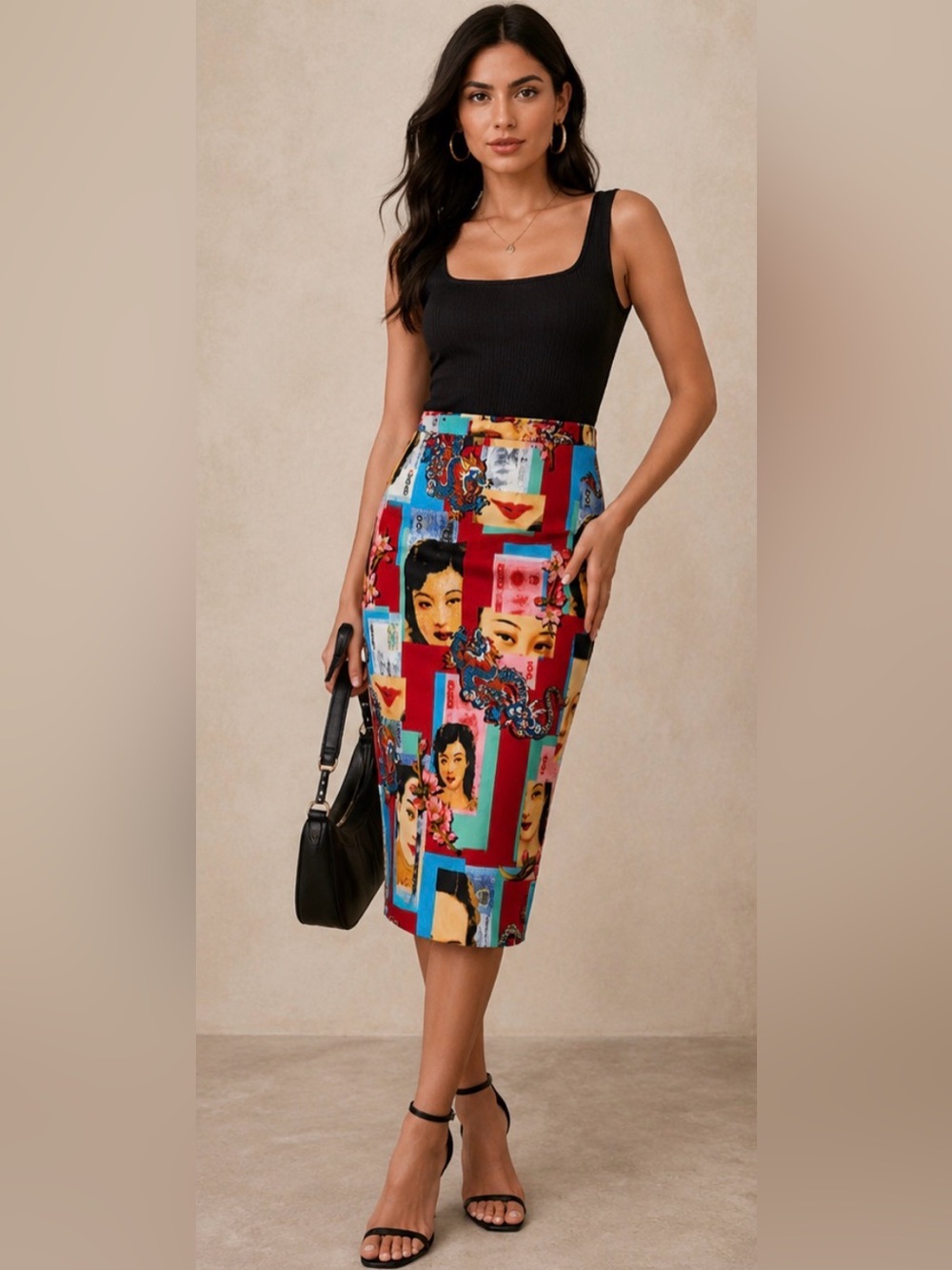 Dolce & Gabbana Multicolor Portrait-Print Pencil Skirt size 40 (26)